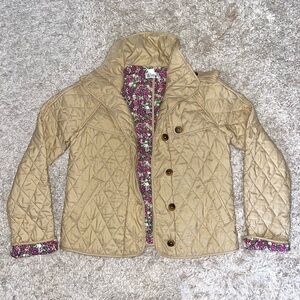 Lilly Pulitzer Quilted Tan Jacket with Floral Lining – Women’s Size Small